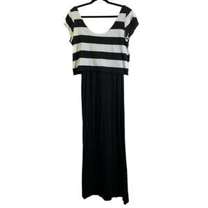 UMGEE Black & White‎ Stripe Crop Top Scoop Neck Maxi Dress Size Large